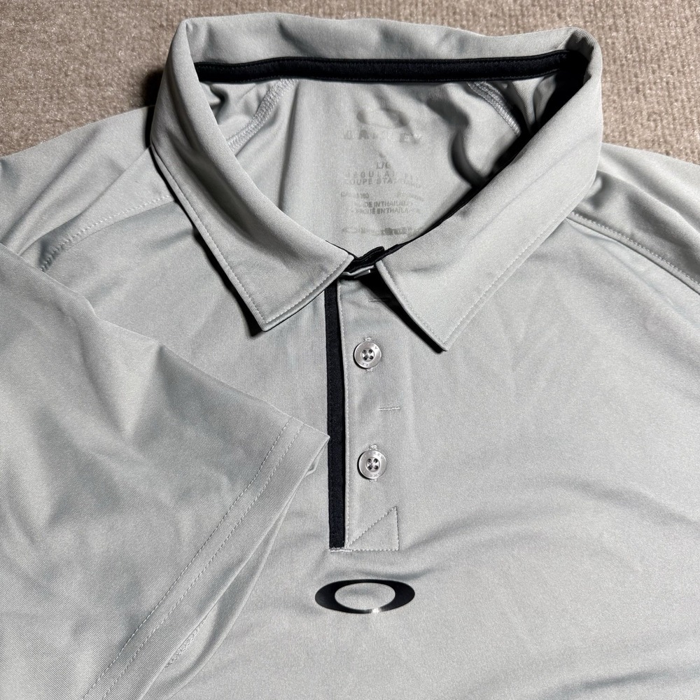 Oakley Mens Regular Fit Ohydrolix Polo Shirt Gray Short Sleeve Logo Size L